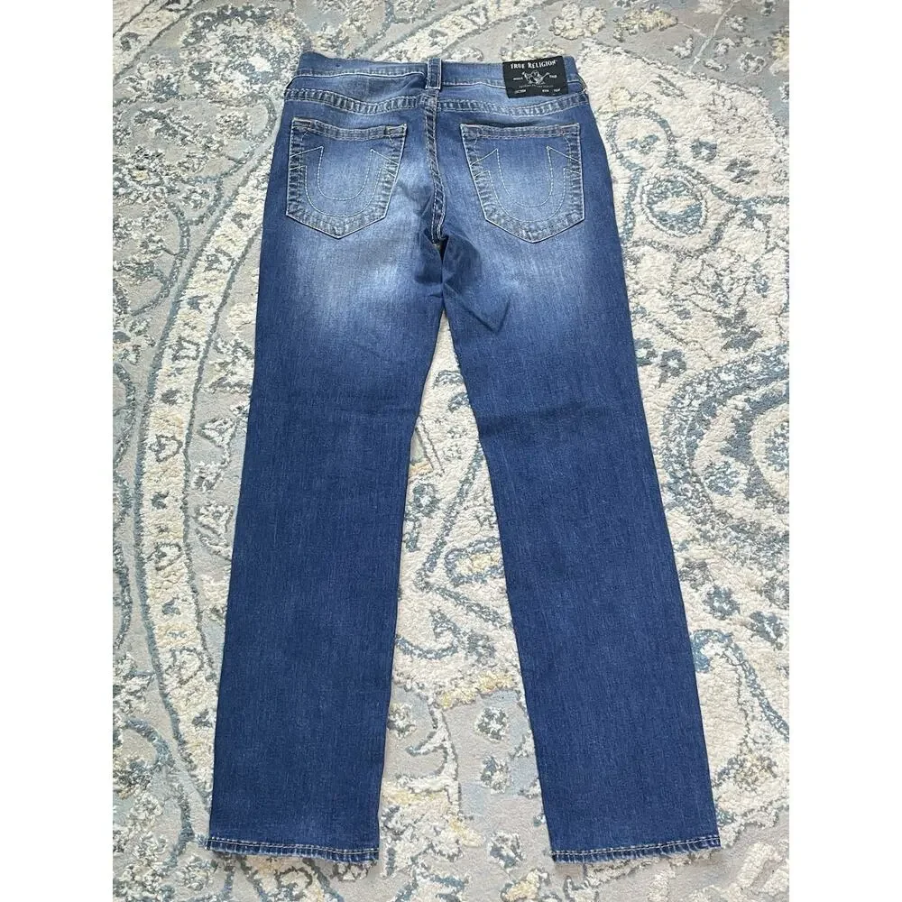 True Religion Geno Relaxed Slim Jeans Mens 32 Medium Wash Stretch Straight